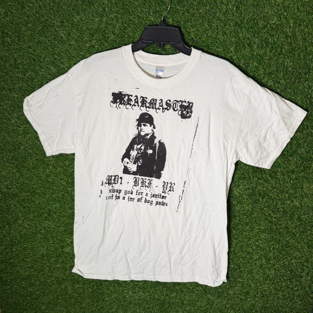 Gildan Heavy Cotton T Shirt White Graphic Print Large L Band Merch Y2K